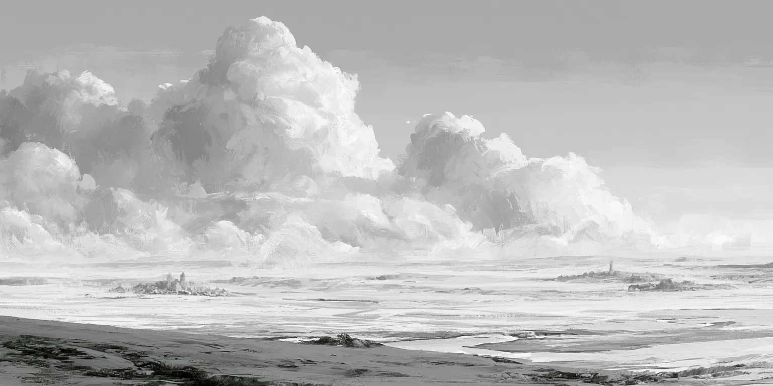 Une plaine immense sous un grand cumulus ; un hameau minuscule d'un côté, une tour de l'autre, et rien entre les deux que l'étendue pâle.